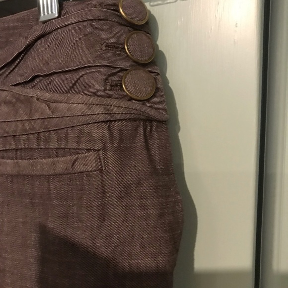 Anthropologie Elevenses Academia Wide Leg Brown Pants with side buttons size 2 - Picture 2 of 9